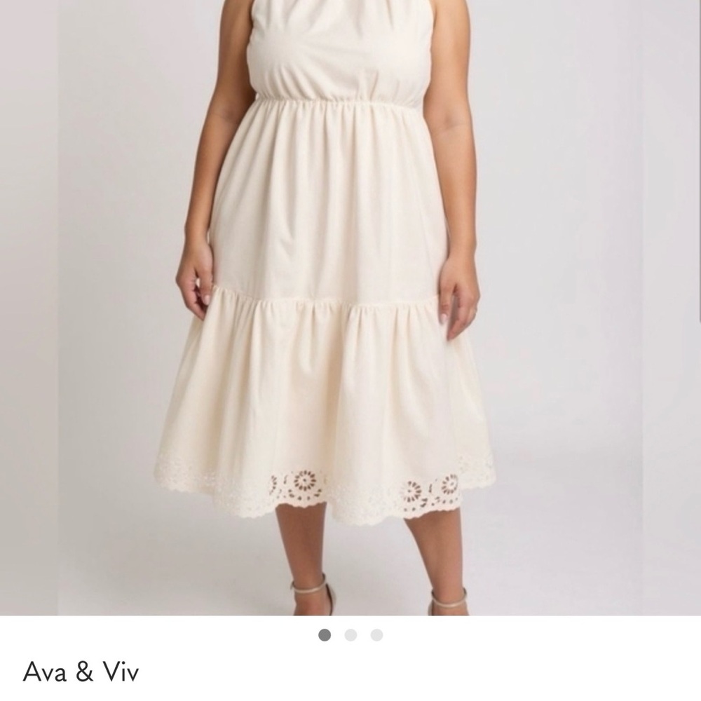 Ava & Viv Cream Eyelet-Hem Dress with Waist Tie